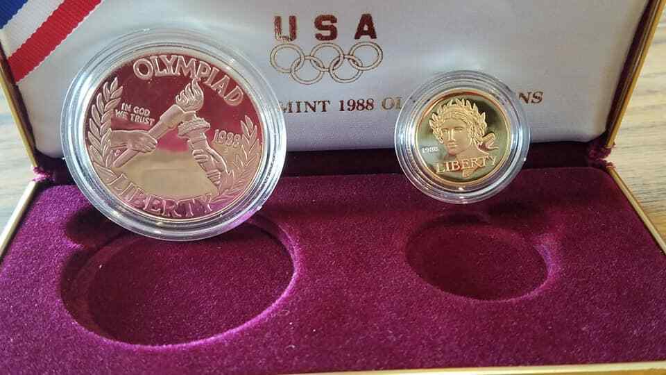 United States Olympic Coins 1988 Proof Silver Dollar & Gold Five Dollar