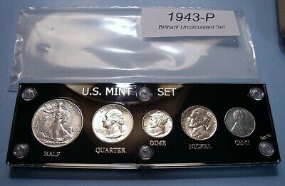 1943 MINT U.S. WAR-TIME SILVER COIN SET LUSTROUS BRILLIANT UNCIRCULATED NICE!