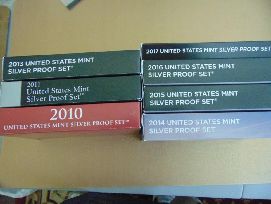 7 U.S. Mint Silver Proof Sets in Original Box with COA