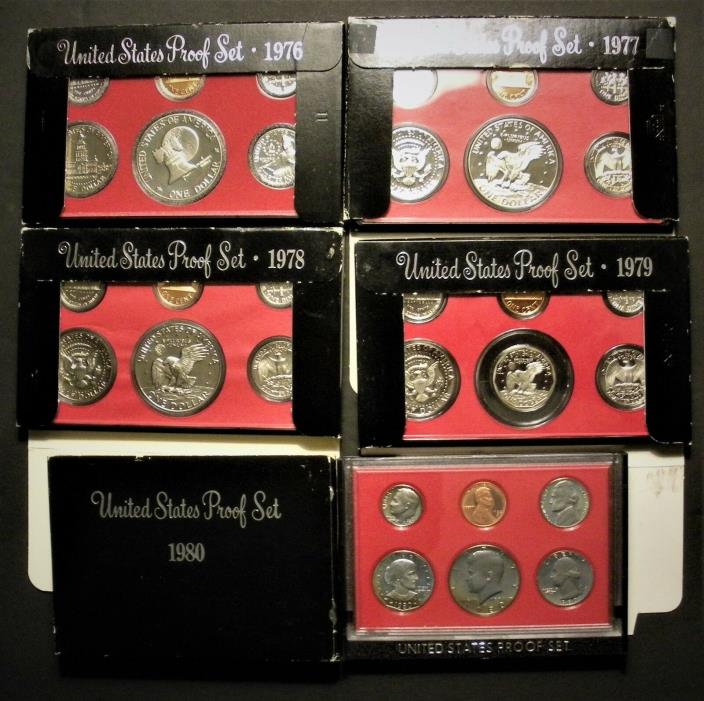 1976 1977 1978 1979 1980 U.S. Proof Coin Sets Original Mint Packaging