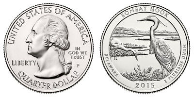 2015 P WASHINGTON QUARTER DOLLAR BOMBAY HOOK DELAWARE ~ CIRCULATED 25c USED