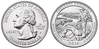 2016 P WASHINGTON QUARTER THEODORE ROOSEVELT NORTH DAKOTA ~ CIRCULATED 25c USED
