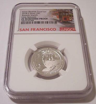 2018 S Silver Apostle Islands NP Quarter Reverse Proof PF70 NGC ER Trolley Label