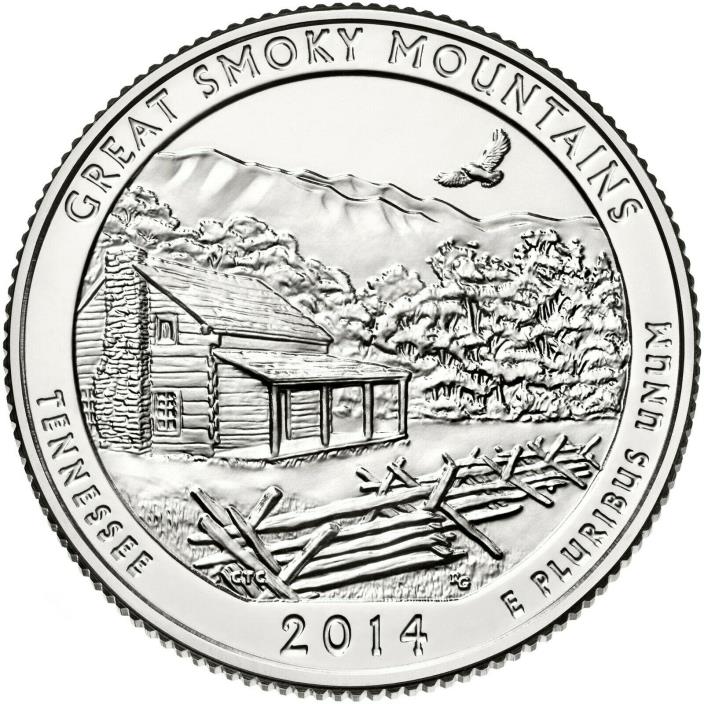 Quarter coin, USA 25 cents, Great Smoky Mountains, D, 2014