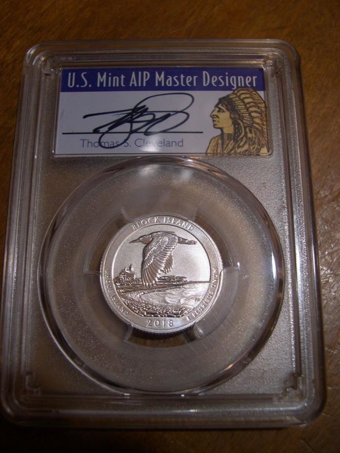 2018 S 25C BLOCK ISLAND SIGNED BY THOMAS CLEVELAND SILVER  PCGS PR70 F.S. RARE