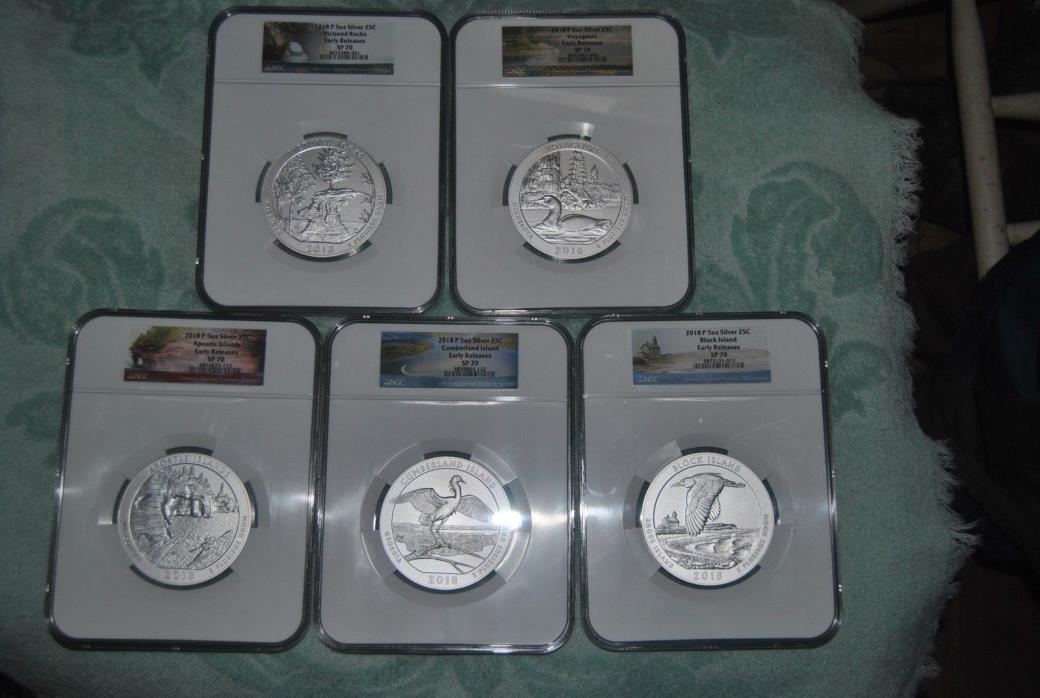 2018. NGC, America the Beautiful 5 ounce set, SP70, Early Releases