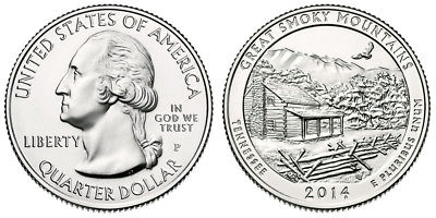 2014 P WASHINGTON QUARTER GREAT SMOKY MOUNTAINS TENNESSEE ~ CIRCULATED 25c USED