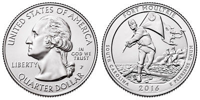 2016 P WASHINGTON QUARTER DOLLAR FORT MOULTRIE SO. CAROLINA  CIRCULATED 25c USED