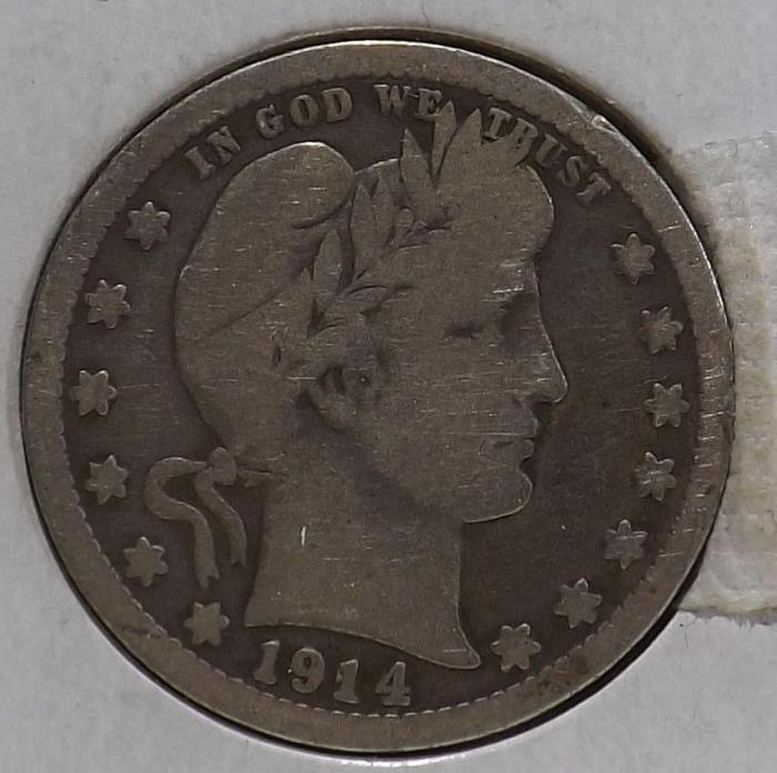 1914 25C Barber Quarter VG Better Date Coin 90% Silver Make Offer & Save #1