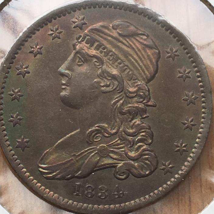 1834 Capped Bust Quarter Dollar, O over F, Reverse of 1833 - GREAT TONING!