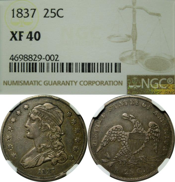 1837 25c Capped Bust Silver Quarter NGC XF40 rare old type coin