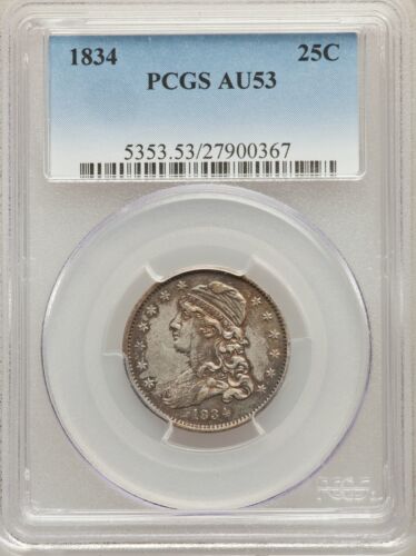 1834 US Silver 25C Capped Bust Quarter - PCGS AU53