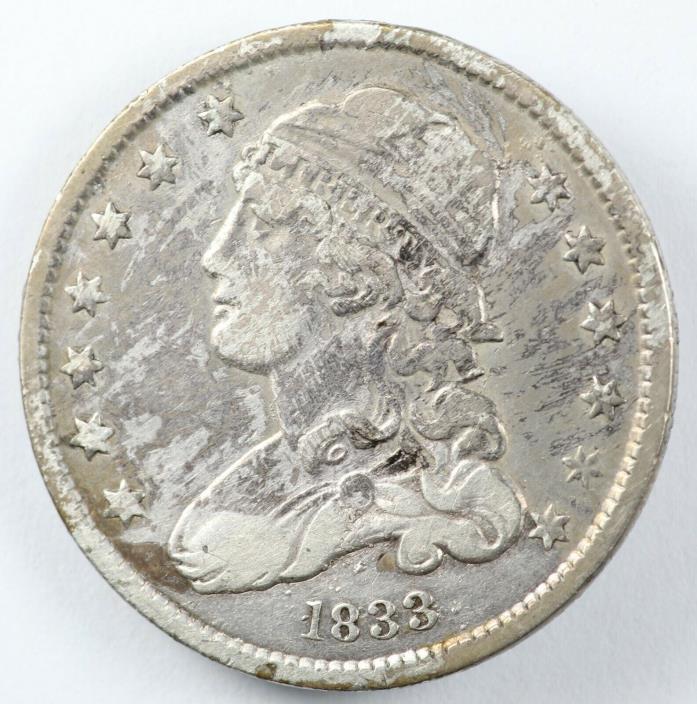1833 Capped Bust Silver Quarter 25C - O/F in OF