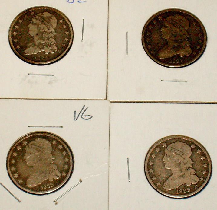 Four 1831 1835 Silver Capped BUST QUARTER Collection