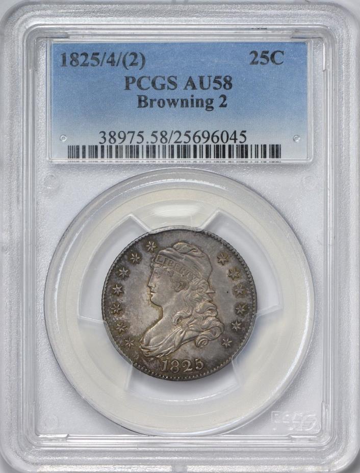 1825/4/(2) Browning 2 Capped Bust Quarter Dollar PCGS AU58