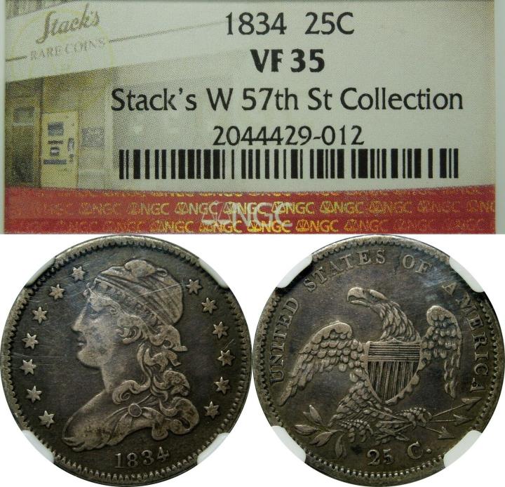 1834 25c Capped Bust Silver Quarter NGC VF35 rare old type coin