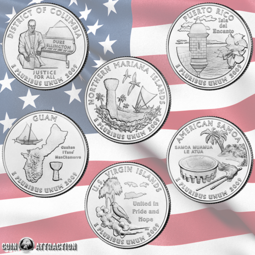 2009 P & D U.S. Territories Quarter Set From Mint Rolls 12 Quarters Uncirculated