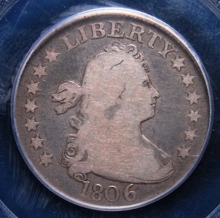 1806 DRAPED BUST QUARTER PCGS VERY GOOD 08 EVEN MEDIUM GREY WITH LIGHTER DEVICES