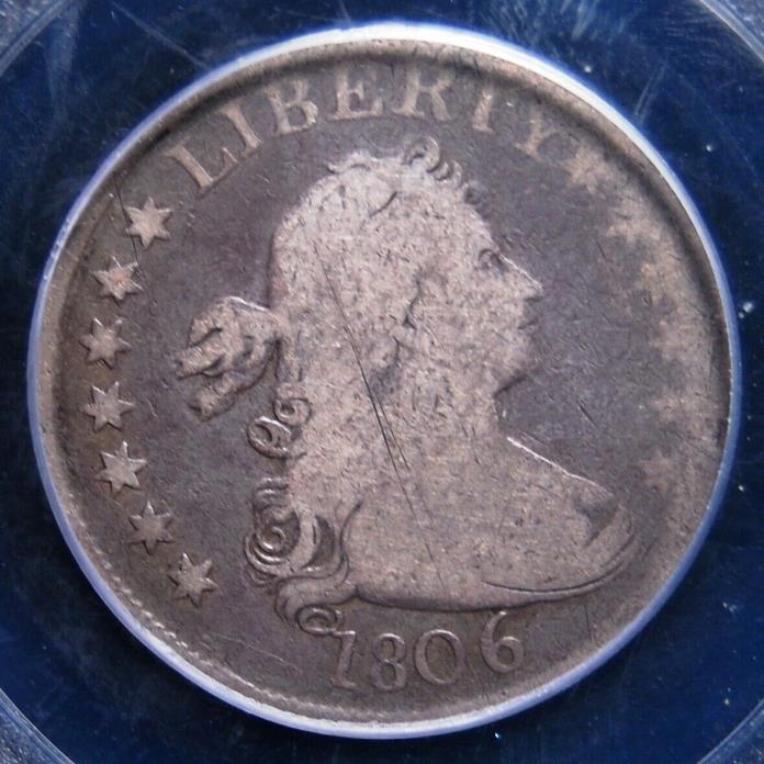 1806 DRAPED BUST QUARTER PCGS GOOD 06 EVEN MEDIUM GREY WITH LIGHTER DEVICES