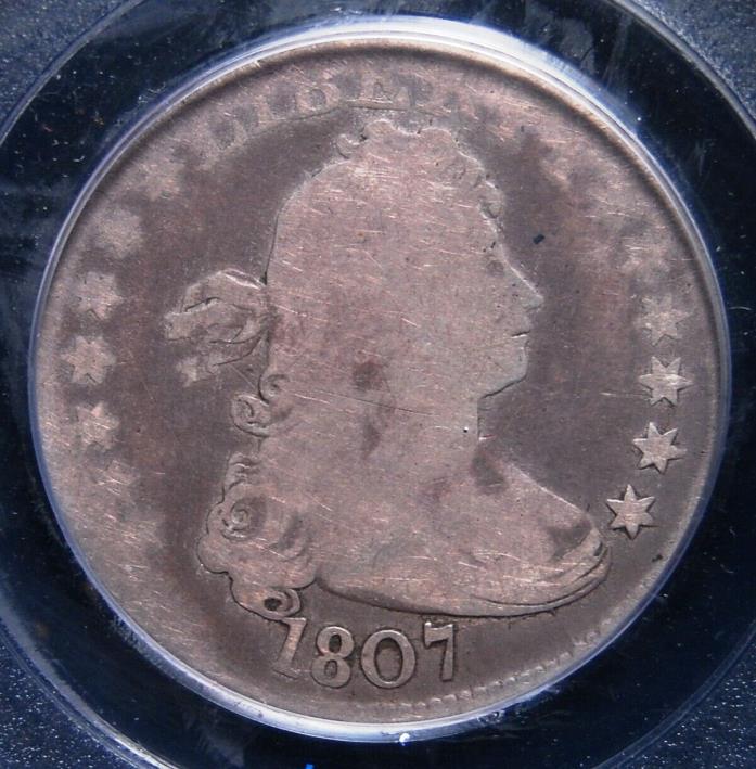 1807 DRAPED BUST QUARTER PCGS GOOD 04 EVEN LIGHT GREY WITH LIGHTER DEVICES