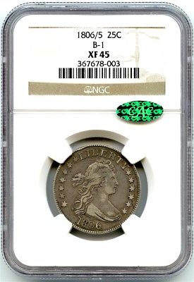1806/5 Silver Bust Quarter, NGC XF-45 CAC, Very Strong Strike and Overdate!