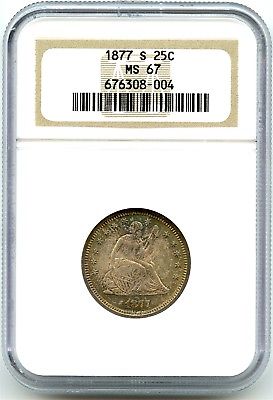 1877-S Silver Seated Liberty Quarter, NGC MS-67, Killer Toning, Awesome Coin!