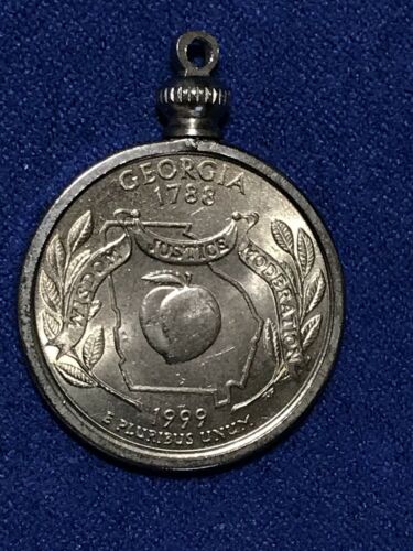 1 Vintage Coin Bezel Fits US Quarter 25 Cent Screw Top NOS Silver Plated Georgia
