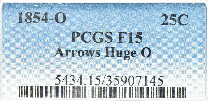 1854-O Seated Liberty Quarter F / Fine 15, PCGS 25C C42338