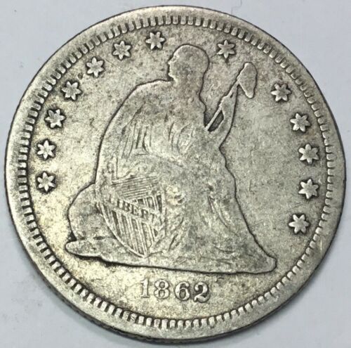 1862 SEATED 25C WITH FULL LIBERTY A NICE CIVIL WAR ERA COIN ONLY 932,000 MINTED