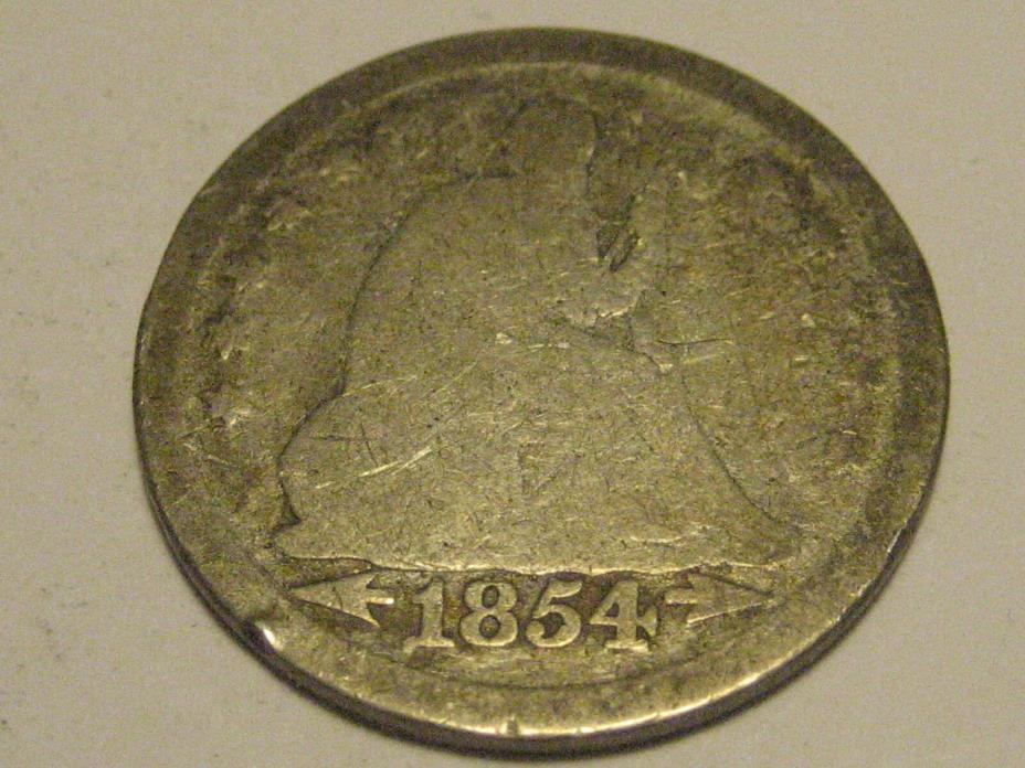 1854-P Arrows Seated Liberty Quarter