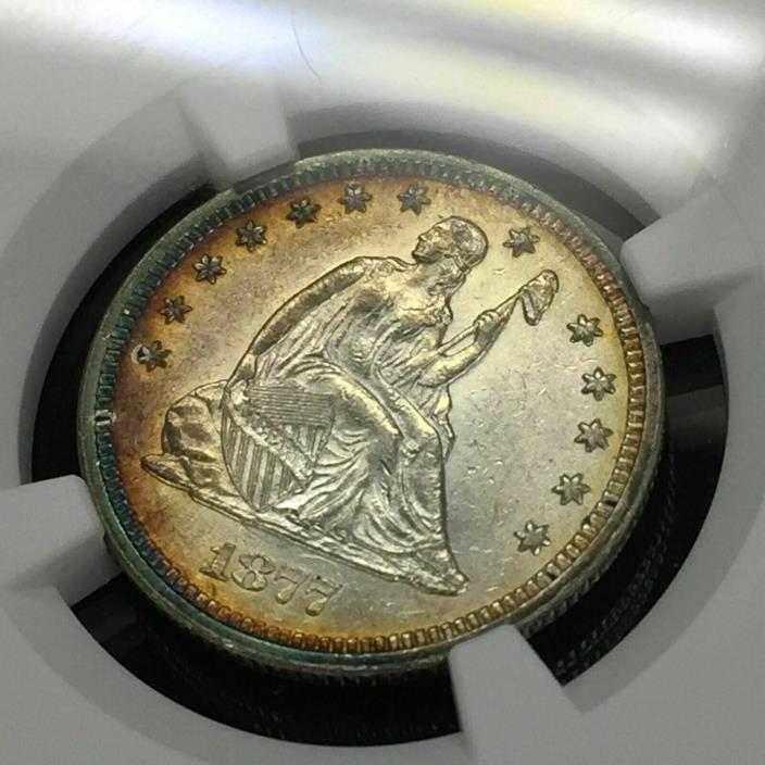 1877 NGC AU58 Rainbow Toned Seated Liberty Quarter Amazing Color and Luster! PQ!