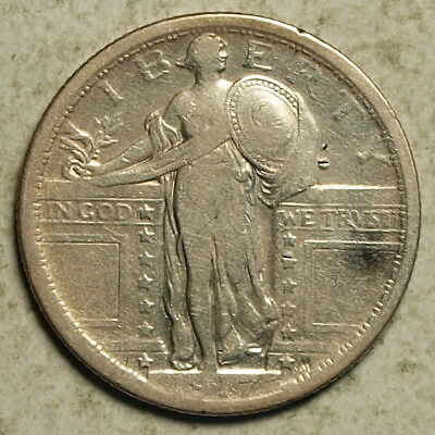 1917 Type 1  US Silver Standing Liberty Quarter, Better Date, Fine Details !