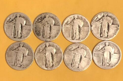 Lot Of 8 Standing Liberty Silver Quarters. Great Coin Collection!