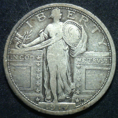 1917 Type I Standing Liberty Silver Quarter Dollar 25 Cent Fine US Type Coin VF