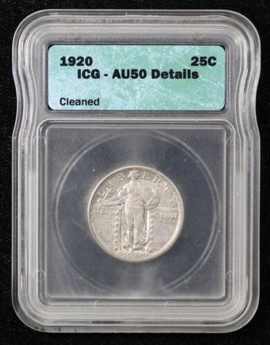 1920 Standing Liberty Quarter ICG AU50 Details Cleaned