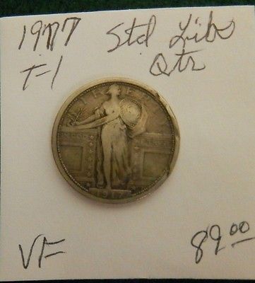 1917  Standing Liberty silver quarter - VERY FINE T-1