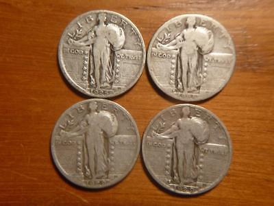 4 Different Standing Quarter 1925-P,1928-S 1929P & S Circulated..SKU#13549