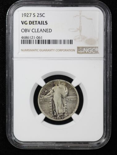 1927-S Standing Liberty Quarter NGC VG Details Obv Cleaned