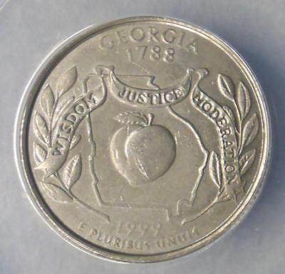 1999 ANACS MS63 Struck Thru Grease Georgia State Quarter, Mint Error Coin