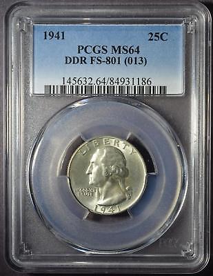 1941 Doubled Die PCGS MS64 DDR Washington Quarter FS801 Error 90% Silver Coin