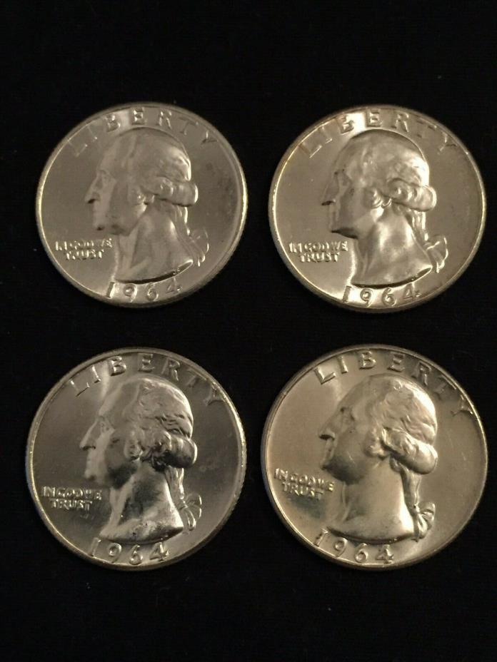 4-1964 Washington 90% Silver Quarters LOT Philadelphia Mint GEM BU