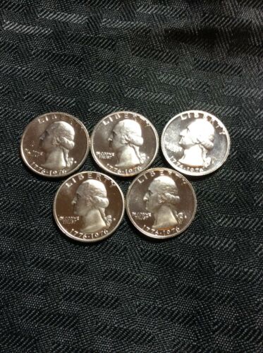1776-1976 S Washington Quarters, (5 Coins) Cameo , 40% Silver, Proof