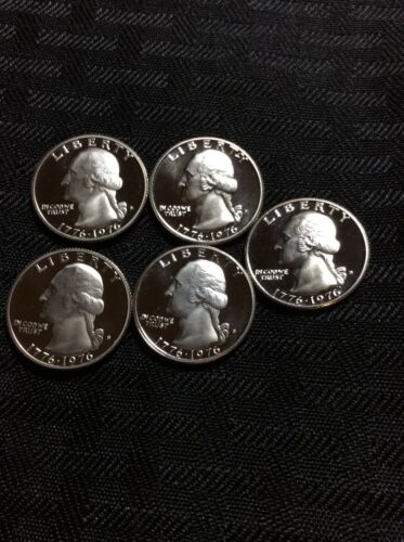1776-1976 S Washington Quarters, (5 Coins) Deep Cameo , 40% Silver, Proof
