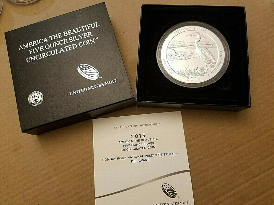 2015 5 oz Silver ATB Bombay Hook National Park Coin in Capsule W / OGP
