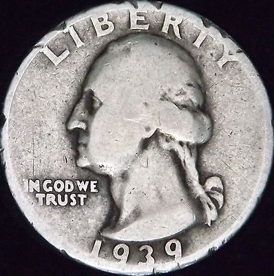 1939-D Good Details Dinged Washington Silver Quarter - GO