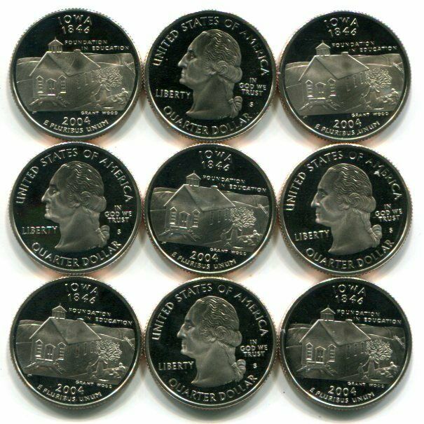 Rolls of 40 GEM PROOF CAMEO 2004-S IOWA Clad State Quarters - Free Shipping