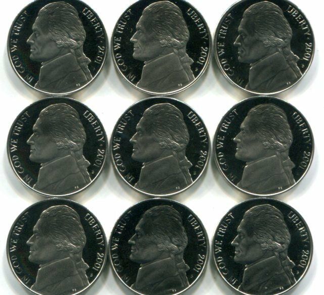 Roll of GEM PROOF CAMEO 2001-S Jefferson Nickels - Free Shipping
