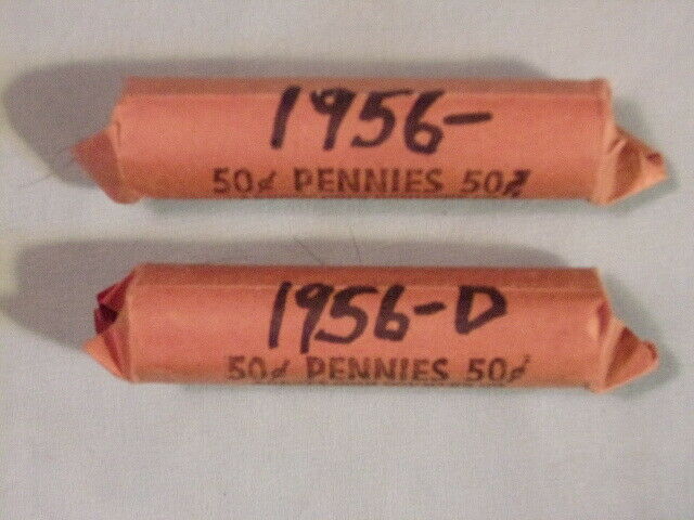 TWO 50-COIN ROLLS OF 1956 LINCOLN WHEAT PENNIES -- One 56, One 56D.