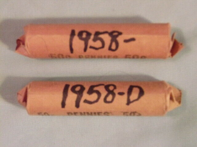 TWO 50-COIN ROLLS OF 1958 LINCOLN WHEAT PENNIES -- One 58, One 58D.
