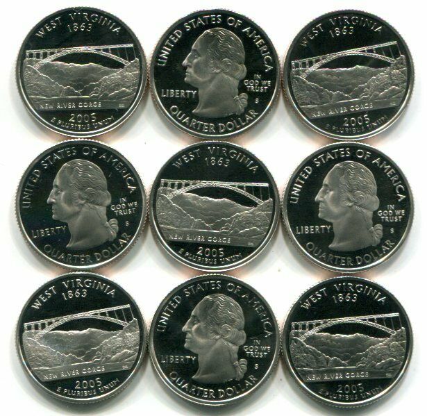 Roll of 40 GEM PROOF CAMEO 2005-S WEST VIRGINIA Clad State Quarters - Free Ship
